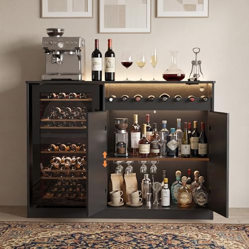 Home Bar And Fridge - 53 Inch L-Shape Contemporary Bar Cabinet