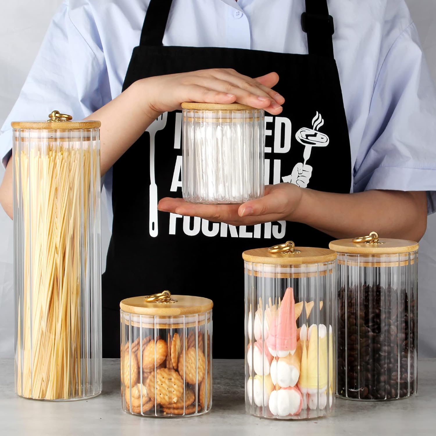 Glass Storage Jars Set of 5, D - Home Bar Set 评论和价格