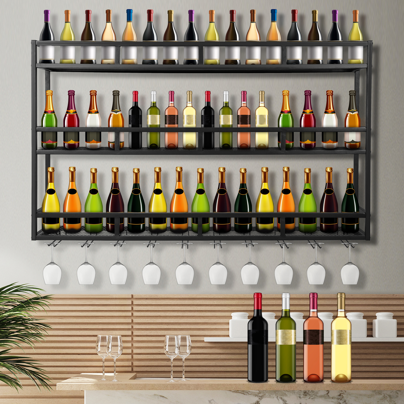 Bar Liquor Bottle Display Shel - Home Bar Shelves 评论和价格