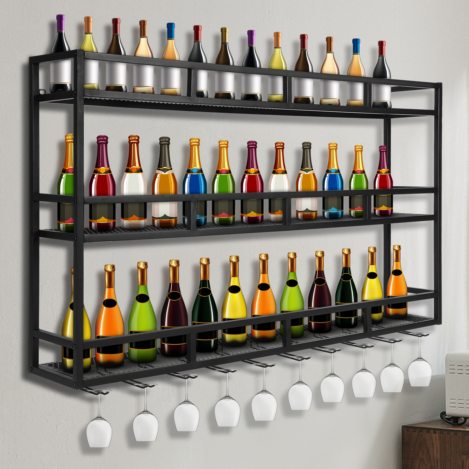 Bar Liquor Bottle Display Shel - Home Bar Shelves 评论和价格
