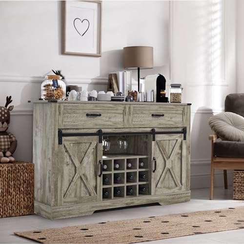 52-Inch Light Grey Farmhouse B - Home Bar Shelves 评论和价格