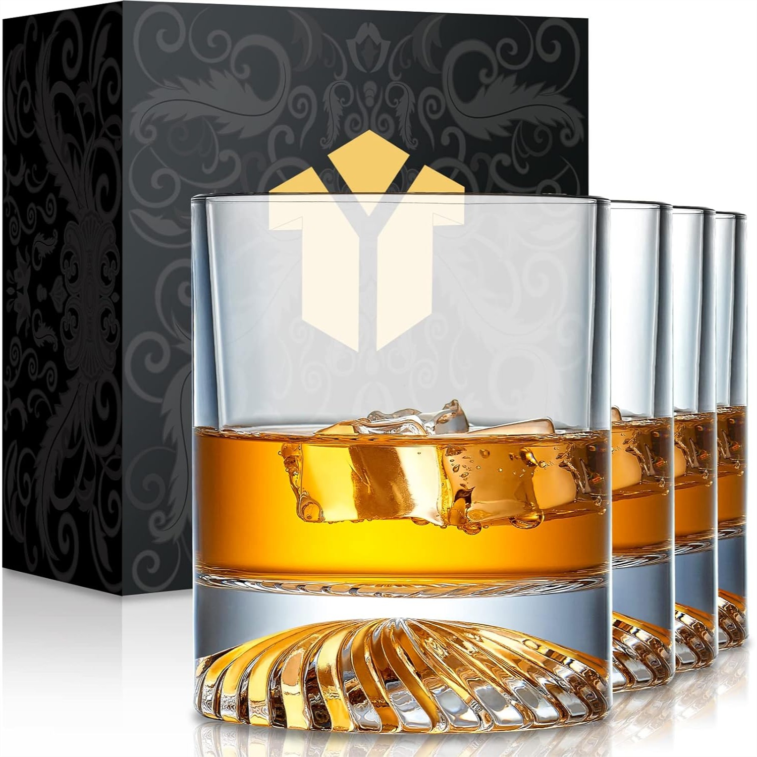Whiskey Glasses Set of 4 12oz  - Home Bar Set 评论和价格