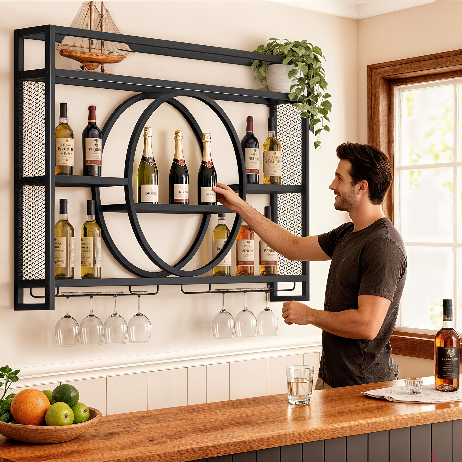 Stylish 3-Tier Wall-Mounted Me - Home Bar Shelves 评论和价格