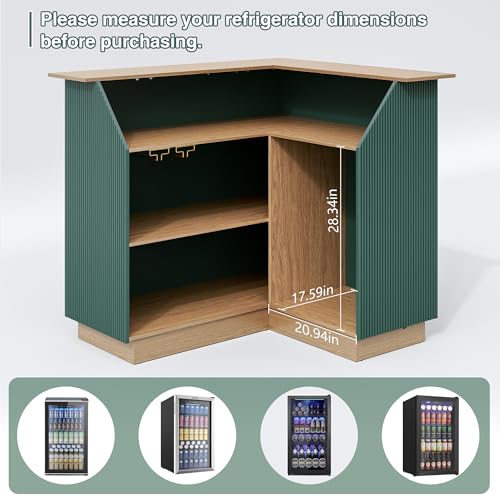 Green Fluted L-Shape Corner Ba - Home Bar And Fridge 评论和价格