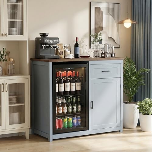 Farmhouse-Style 41.7 Inch Blue - Home Bar And Fridge 评论和价格