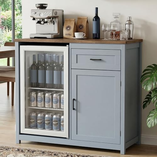 Farmhouse-Style 41.7 Inch Blue - Home Bar And Fridge 评论和价格