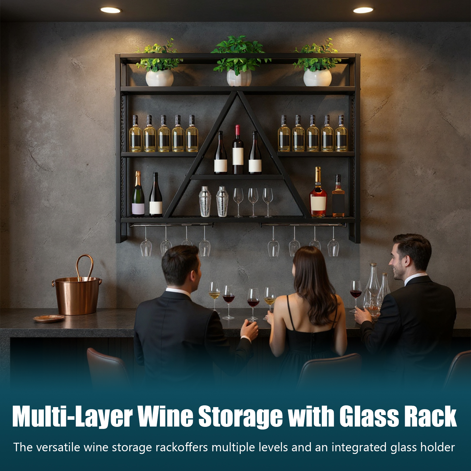 Metal Bottle & Glass Holder Mu - Home Bar Shelves 评论和价格